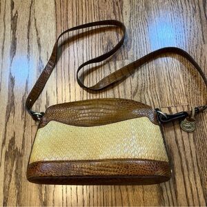 VTG Brahmin Crossbody Bag Purse Two Toned Croc Embossed Leather Vanilla Brown